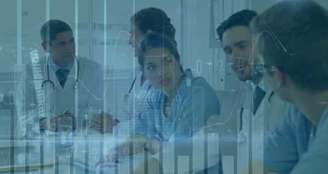 Diverse Medical Team Analyzing Healthcare Data With Graphs