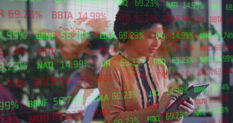 Businesswoman Analyzing Digital Stock Market Data on Tablet