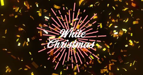 Festive white christmas text with colorful confetti