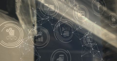 Digital Network Icons Overlay on Blurred Background - Download Free Stock Images Pikwizard.com