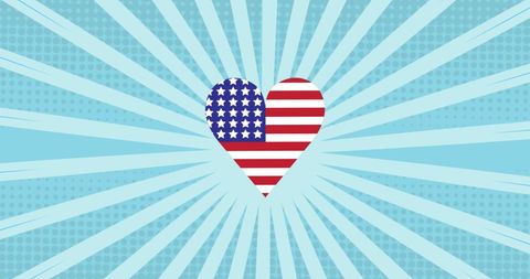 American Flag Heart with Radiant Blue Stripes Background