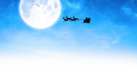 Santa Claus Riding Sleigh with Reindeer Across Full Moon - Download Free Stock Images Pikwizard.com