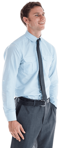 Transparent Businessman Smiling in Formal Attire