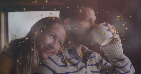 Cozy Couple Enjoying Coffee with Dreamy Sparking Atmosphere