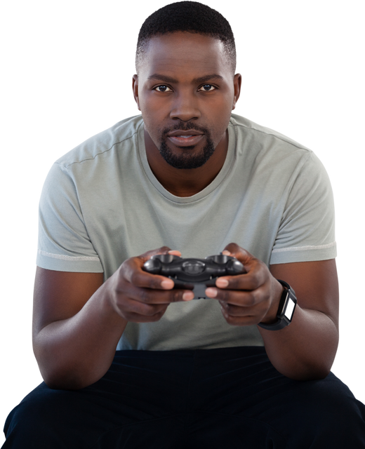 Young African American Man Gaming with Controller on Transparent Background - Download Free Stock Videos Pikwizard.com