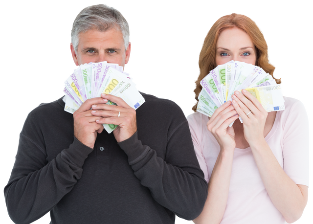 Happy Caucasian Couple Showing Euro Banknotes on Transparent Background - Download Free Stock Videos Pikwizard.com