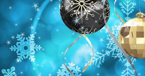 Vibrant Snowflakes and Christmas Baubles Vibrating with Festive Energy