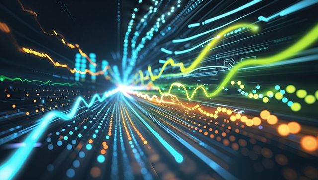Futuristic Digital Waveforms in Radiant Data Tunnel