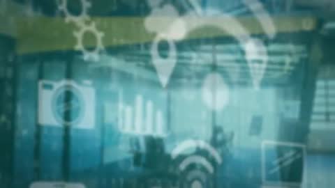 Digital Icons Overlay in Modern Office Environment