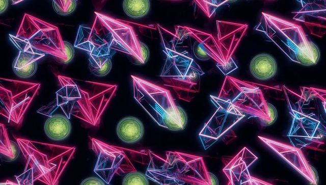 Colorful Neon Wireframes in Abstract Digital Art Composition