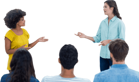 Transparent Colleagues Engaged in Discussion During Office Presentation