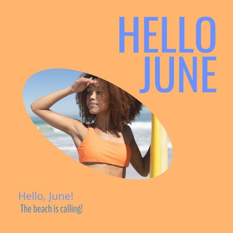 june summer vibes with woman surfer and beach theme - Download Free Stock Templates Pikwizard.com