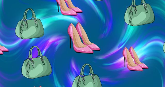 Stylish Pattern of Green Handbags and Pink High Heels on Vivid Background - Download Free Stock Images Pikwizard.com