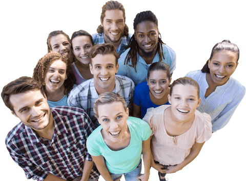 Smiling diverse group on transparent background