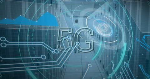 5G Technology Network Interface with Servers and Digital Graphics