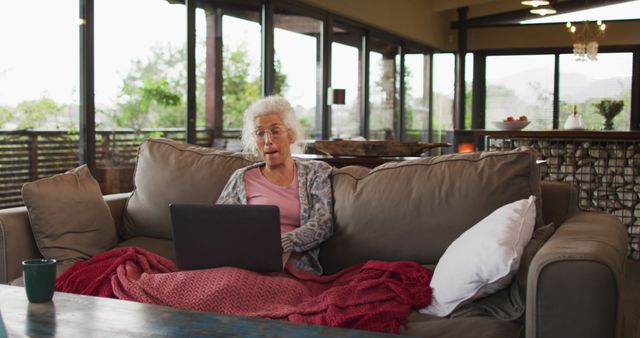 Elderly Woman Using Laptop in Modern Mountain Home - Download Free Stock Images Pikwizard.com