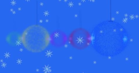 Festive Hanging Ornaments on Blue with Snowflake Accents