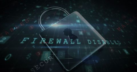 Digital Security Concept With Disabled Firewall and Virtual Padlock