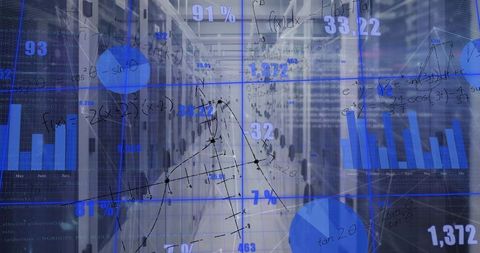 Analytics Visualized Over Server Room in Modern Data Center