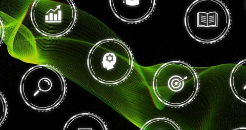 Digital Network of Neon Connections with Hovering Icons - Download Free Stock Images Pikwizard.com