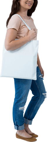 smiling woman carrying blank tote bag on transparent background - Download Free Stock Videos Pikwizard.com