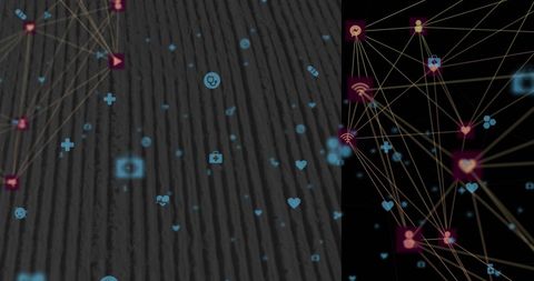 digitally stylized network with medical and media icons - Download Free Stock Images Pikwizard.com