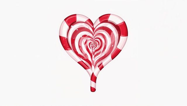 Heart-shaped red white swirl lollipop with glossy striped stem for valentine