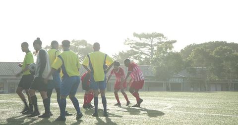 Soccer Players Displaying Sportsmanship with Handshakes After Match