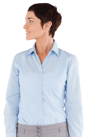 Smiling Woman in Business Attire Looking Sideways, Transparent Background