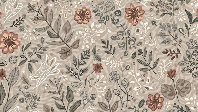 Seamless neutral botanical pattern hand-drawn florals foliage for wallpaper fabric decor