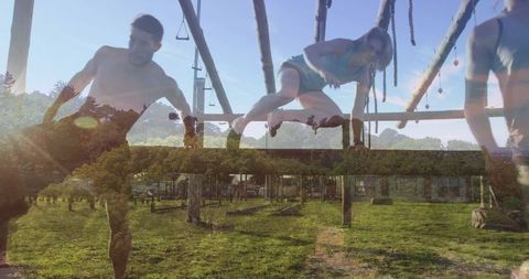 Dynamic training partners conquering outdoor obstacle course