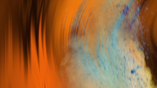 This abstract digital art showcases vibrant orange and blue swirls, creating a captivating visual display of motion and color gradients. The flowing lines and smoke trails make it ideal for use in technology advertisements, modern art galleries, contemporary design projects, and dynamic presentations that require a touch of futuristic flair.