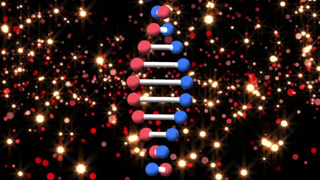 This video shows an animated DNA strand against a backdrop of colorful festive Christmas lights. It can be used in holiday-themed educational content, scientific presentations, festive decorative materials, and celebration graphics that aim to combine elements of science and holidays.