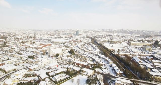 Aerial View of Snow Covered Cityscape on Clear Winter Day - Download Free Stock Images Pikwizard.com