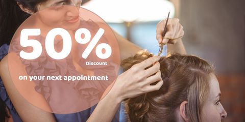 salon discount promotion with stylist and client - Download Free Stock Templates Pikwizard.com