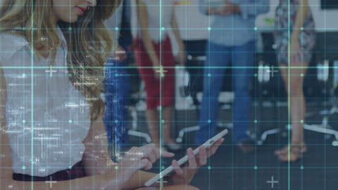 Business Innovation Technology Team Collaborating with Digital Interfaces