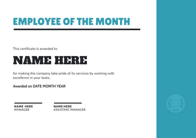 Employee of the Month Certificate Template with Blue Accents - Download Free Stock Templates Pikwizard.com