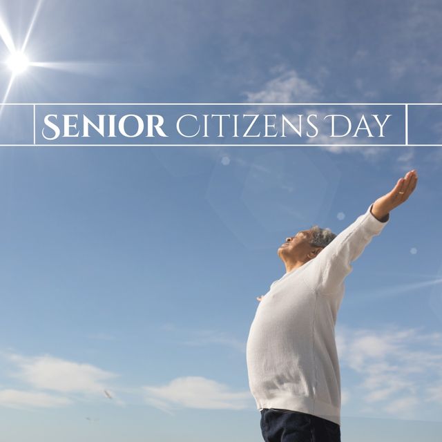 Happy Senior Citizens Day: Senior Man Celebrating Under Blue Sky - Download Free Stock Templates Pikwizard.com