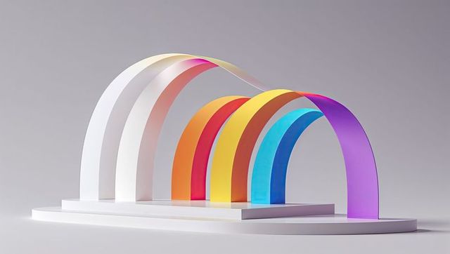 Colorful curved arches on minimalistic white platform