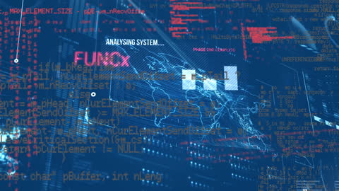 Futuristic Data Processing Interface with Global Map Hologram