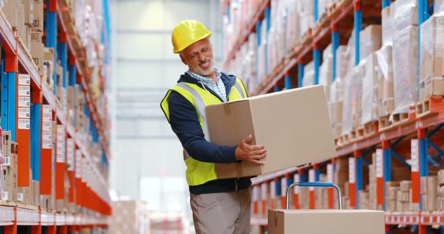 Warehouse Worker Carrying Box in Storage Facility - Download Free Stock Images Pikwizard.com