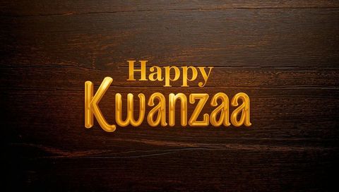 Golden 3d happy kwanzaa typography on dark wood with warm glowing highlights