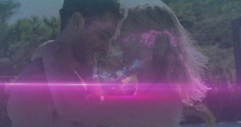 Dreamy Cosmic Lovers Embracing in Sunlit Park