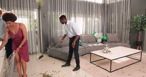 Post wedding clean-up in modern living room