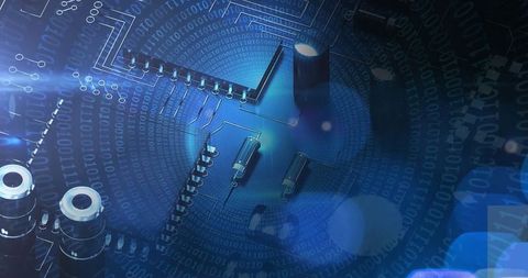 High-tech circuit board with digital interface details