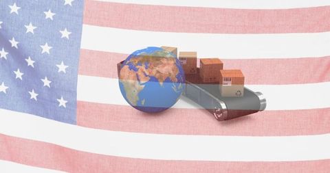 Global Shipping with American Flag and Conveyor Belt Concept - Download Free Stock Images Pikwizard.com
