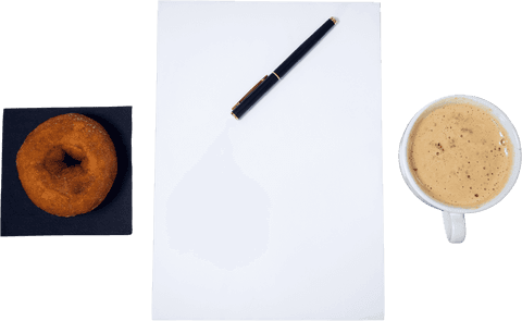 transparent background with paper, pen, donut, and coffee setup - Download Free Stock Videos Pikwizard.com