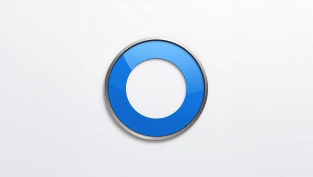 Floating glossy blue ring with polished silver rim reflecting light on white gradient