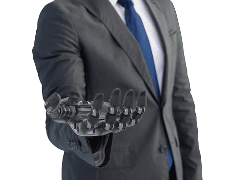 Businessman with Futuristic Robotic Arm on Transparent Background