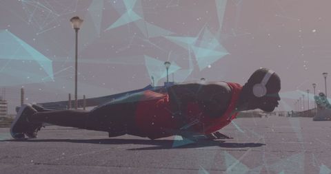 Energetic Workout Outdoor African American Man Doing Push-Ups Beach